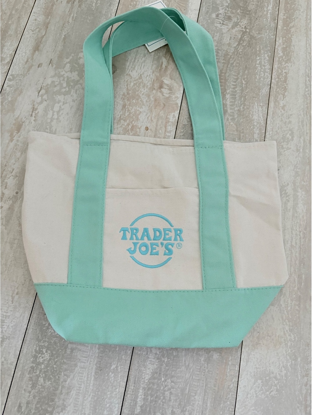 Trader Joe’s Mini Pastel Canvas Tote Bag Mint Aqua NWT Limited Reusable